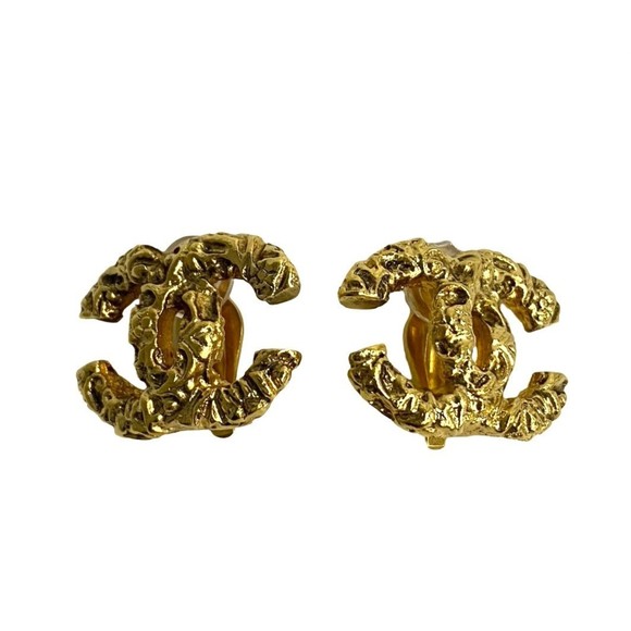 CHANEL Vintage Gold Logo Earrings - Picture 1 of 5